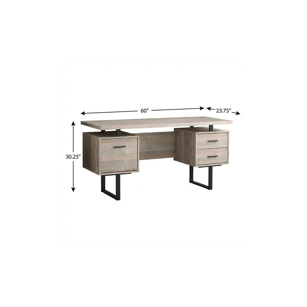 60" Gray and Black Computer Desk With Three Drawers