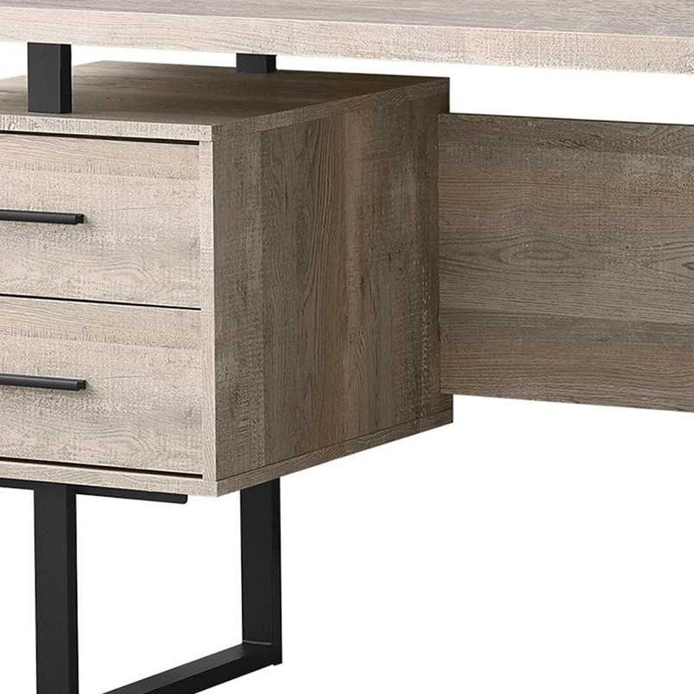 60" Gray and Black Computer Desk With Three Drawers