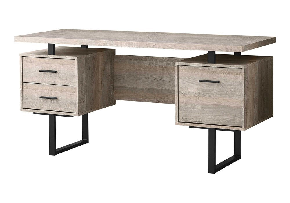 60" Gray and Black Computer Desk With Three Drawers
