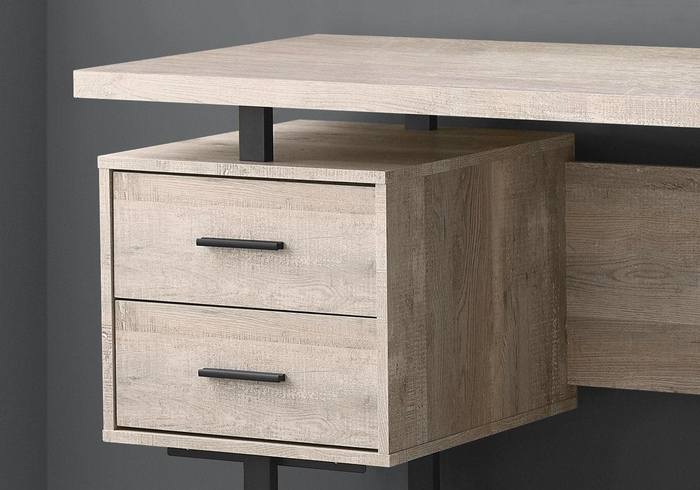 60" Gray and Black Computer Desk With Three Drawers