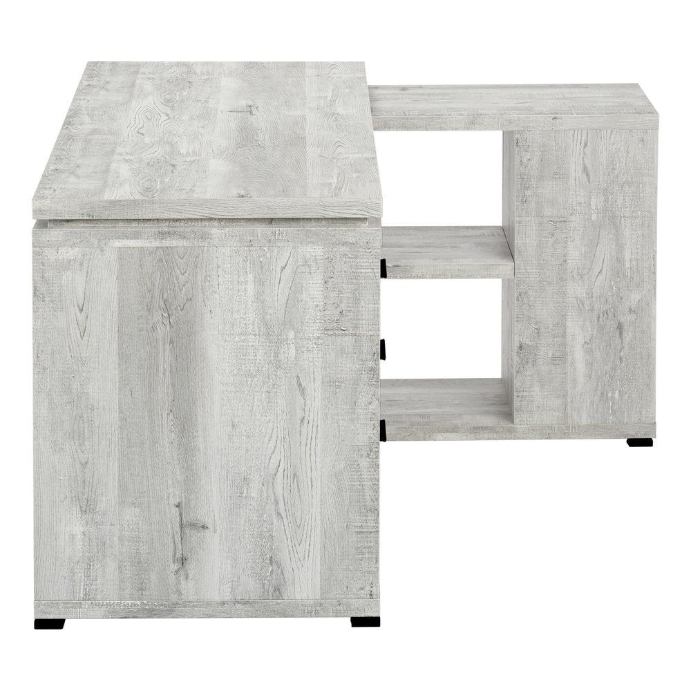 60" Gray L Shape Computer Desk With Three Drawers