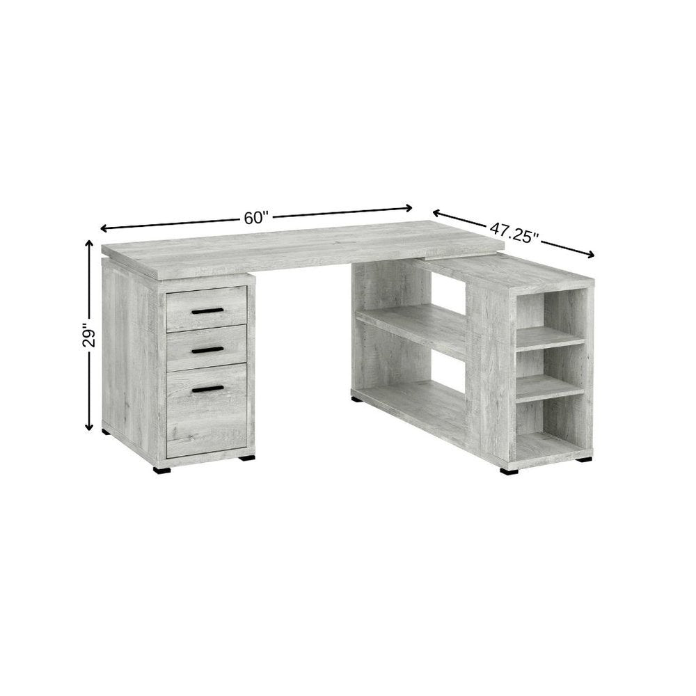 60" Gray L Shape Computer Desk With Three Drawers