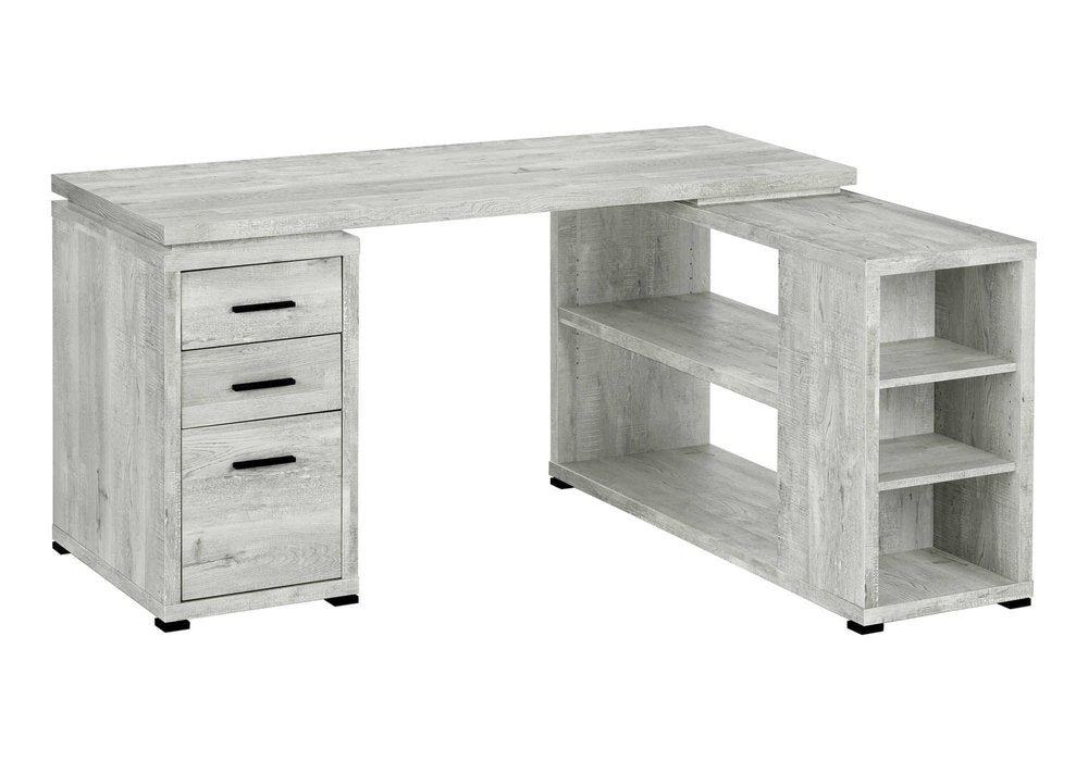 60" Gray L Shape Computer Desk With Three Drawers