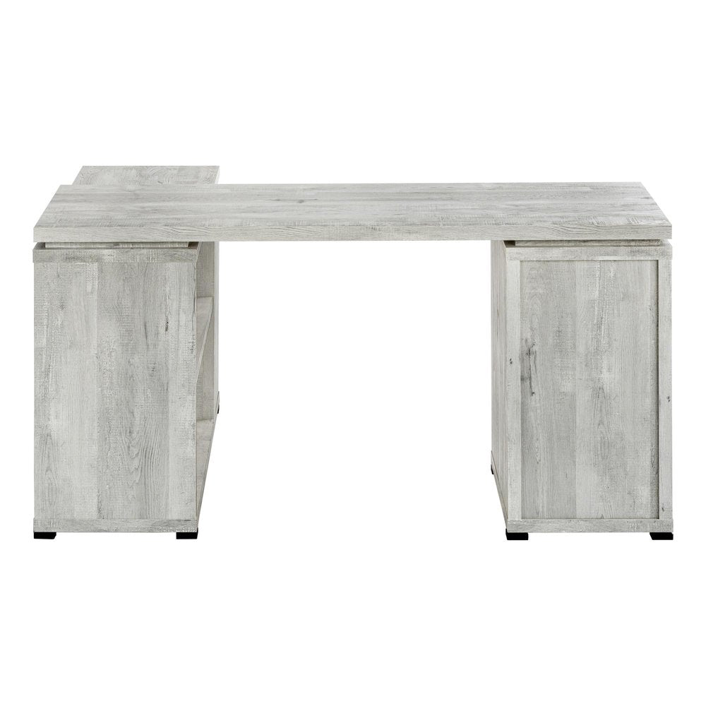 60" Gray L Shape Computer Desk With Three Drawers