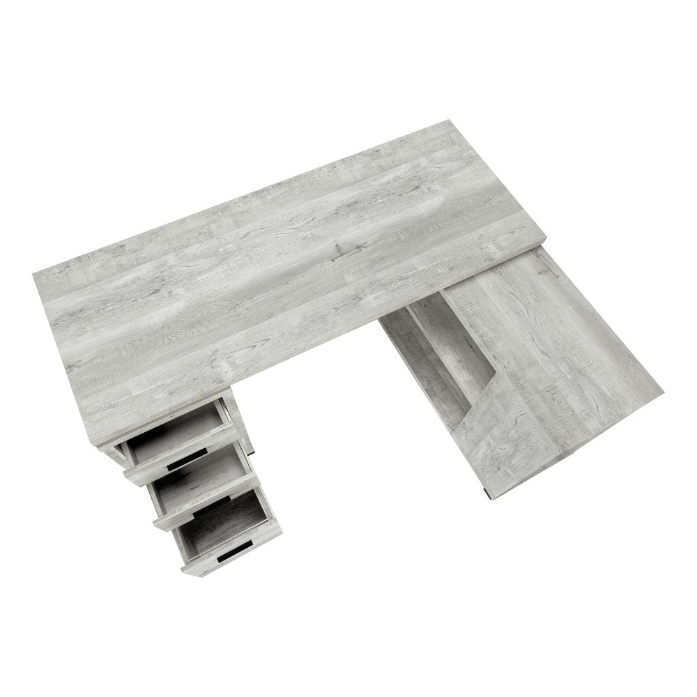 60" Gray L Shape Computer Desk With Three Drawers