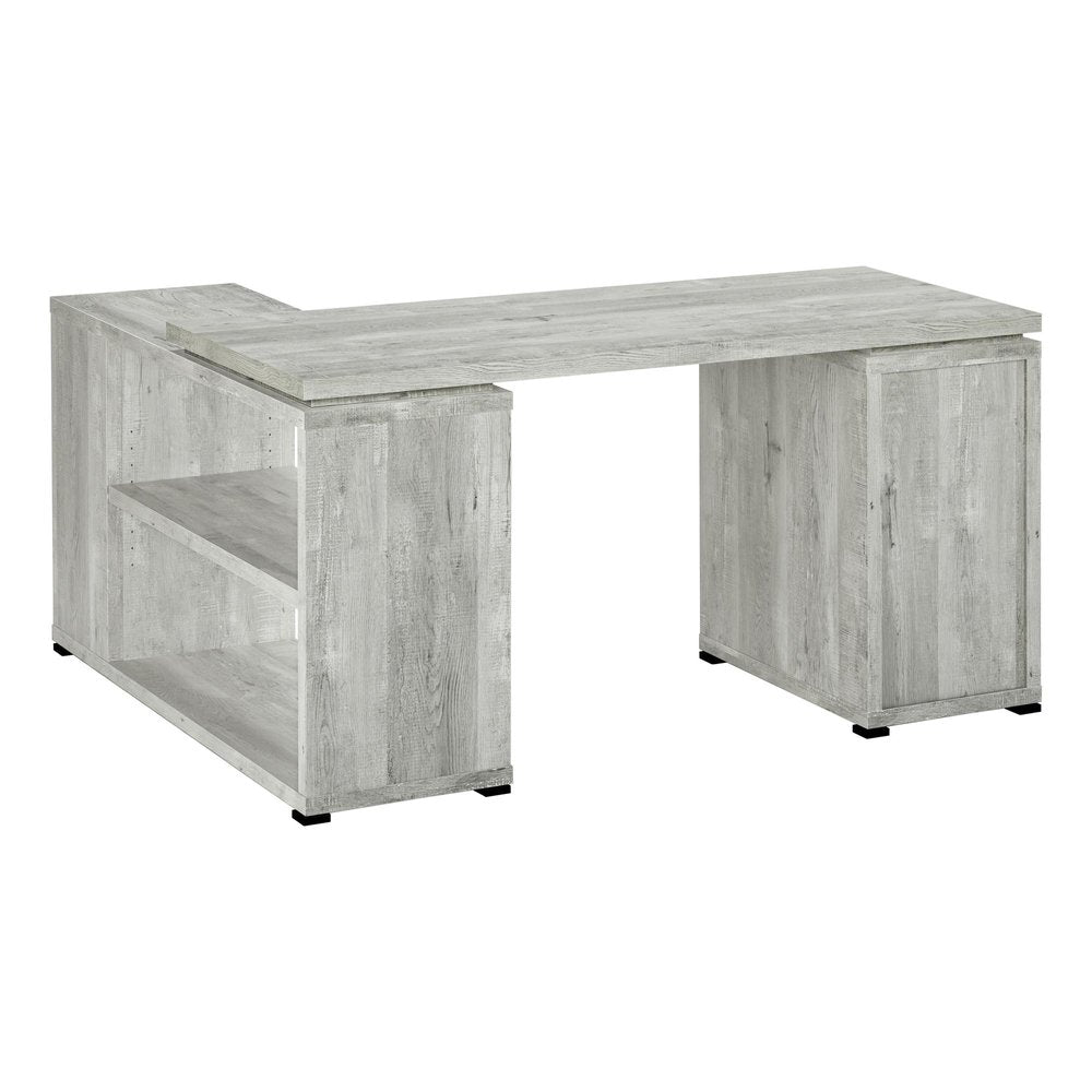 60" Gray L Shape Computer Desk With Three Drawers