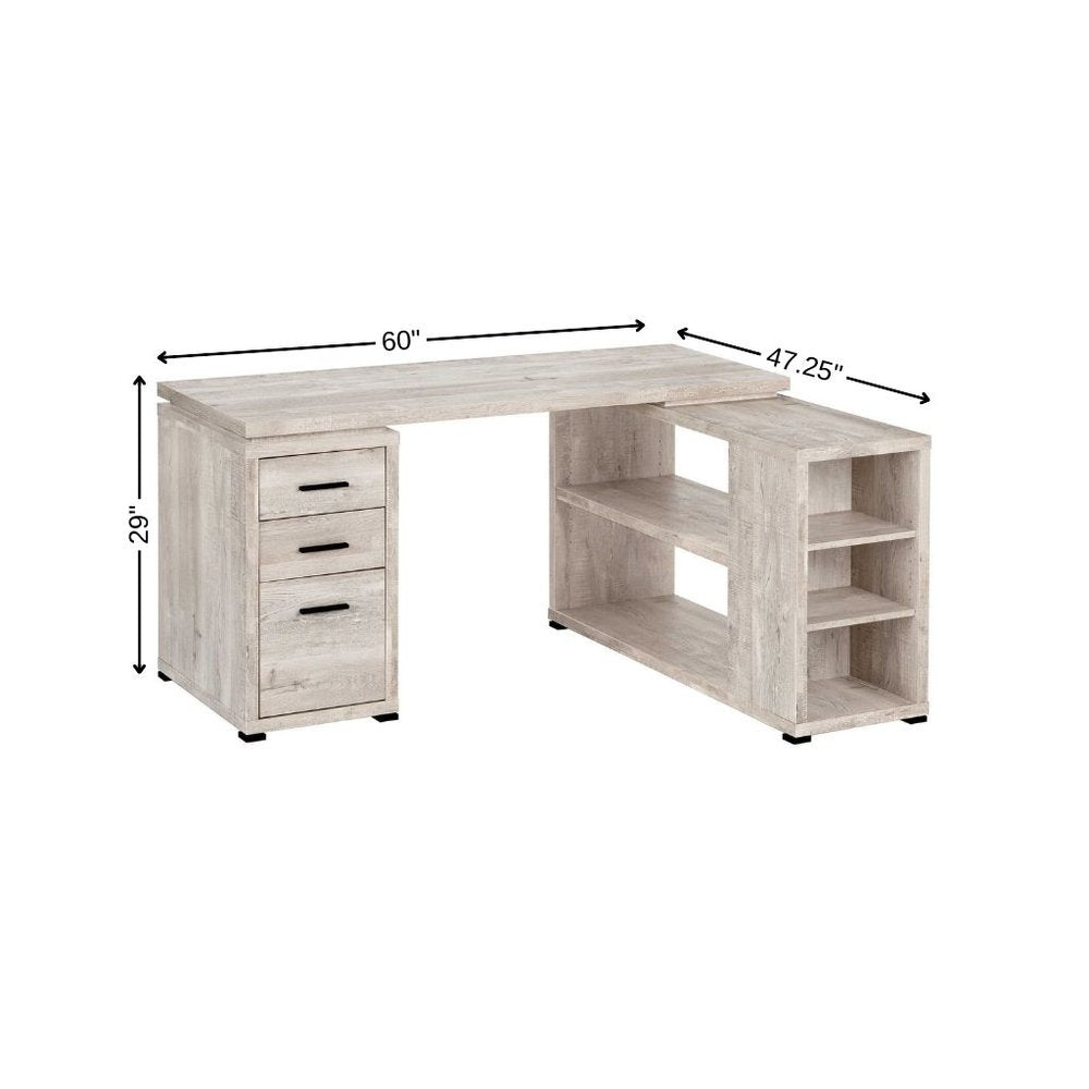 60" Taupe L Shape Computer Desk With Three Drawers on a white background