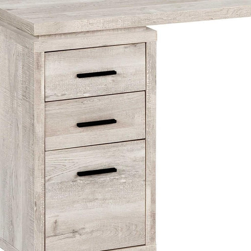 60" Taupe L Shape Computer Desk With Three Drawers. Desk in taupe.