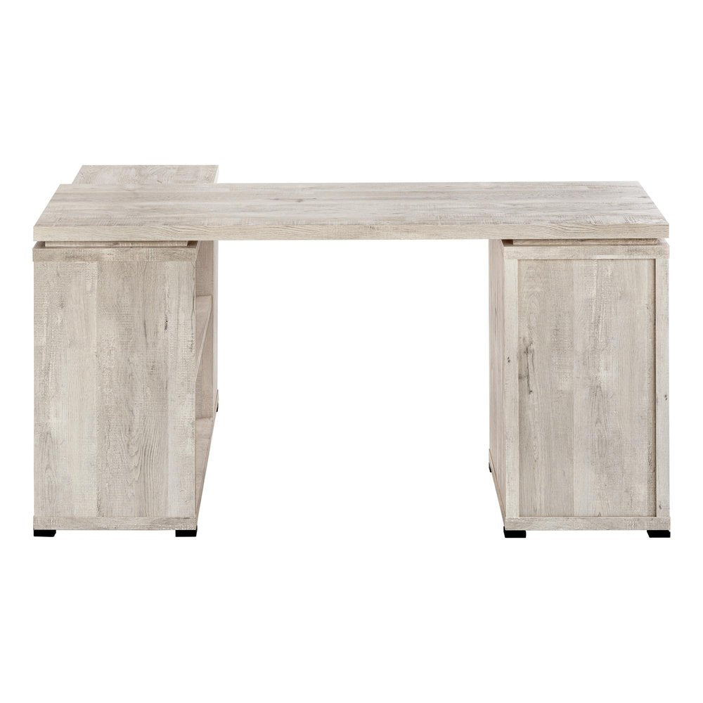 60" Taupe L Shape Computer Desk With Three Drawers. Desk isolated on a plain white background, finished in taupe.