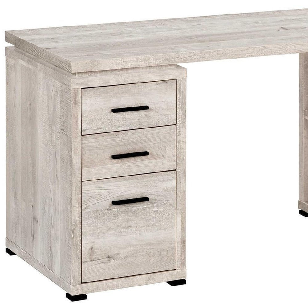 60" Taupe L Shape Computer Desk With Three Drawers on a white background