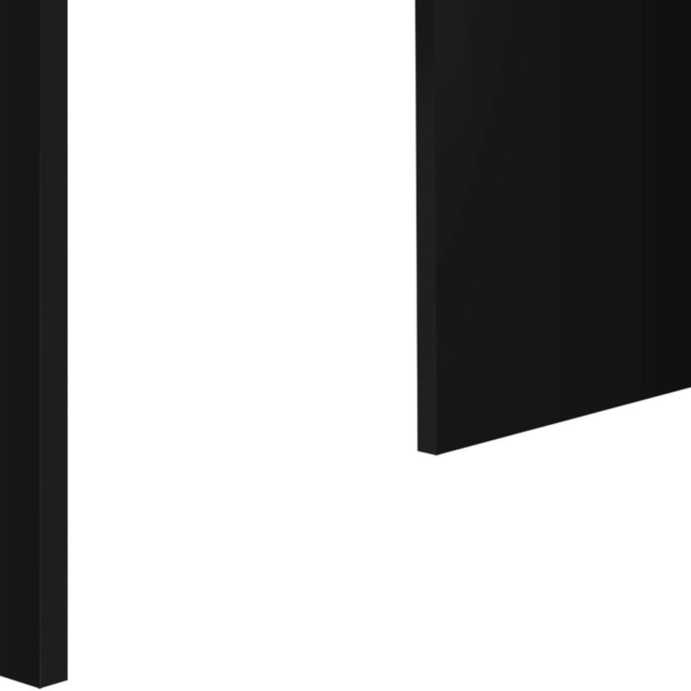 60" Gray and Black L Shape Computer Desk With Three Drawers photographed against a dark studio background in black.