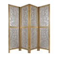 84" Clear Capiz Mother of Pearl Folding Three Panel Screen Room Divider on a white background