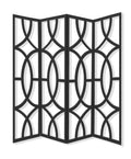 84" Black Solid Wood Folding Four Panel Screen Room Divider on a white background