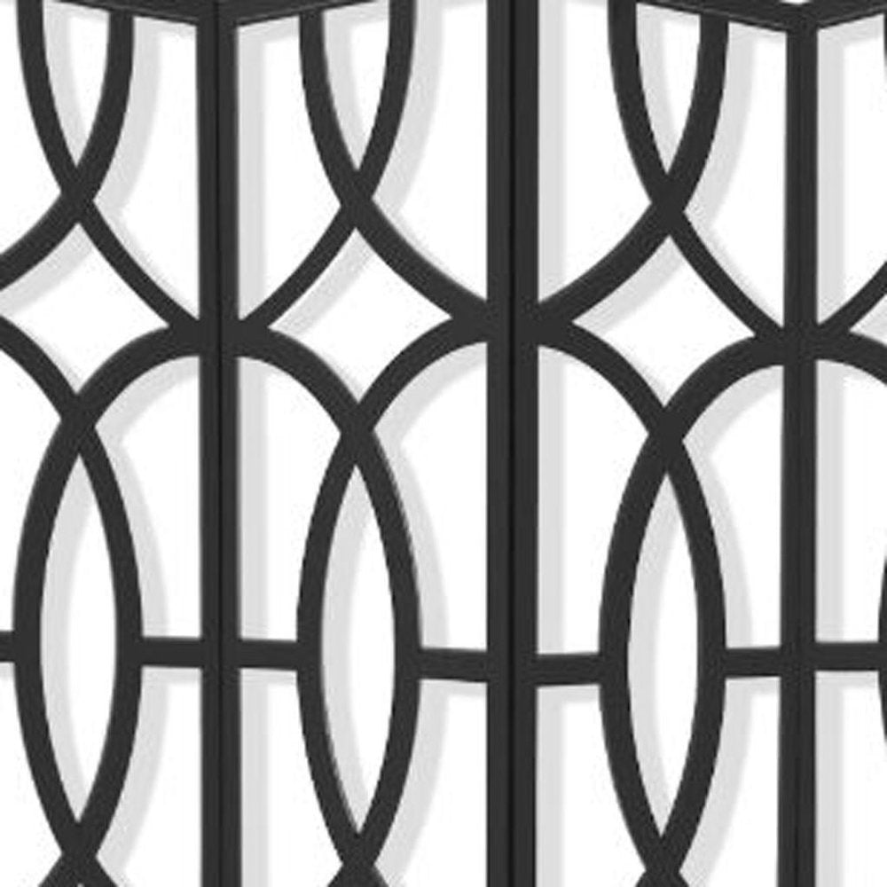 84" Black Solid Wood Folding Four Panel Screen Room Divider on a white background