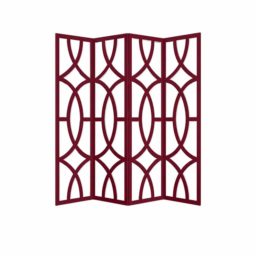 84" Red Solid Wood Folding Four Panel Screen Room Divider on a white background