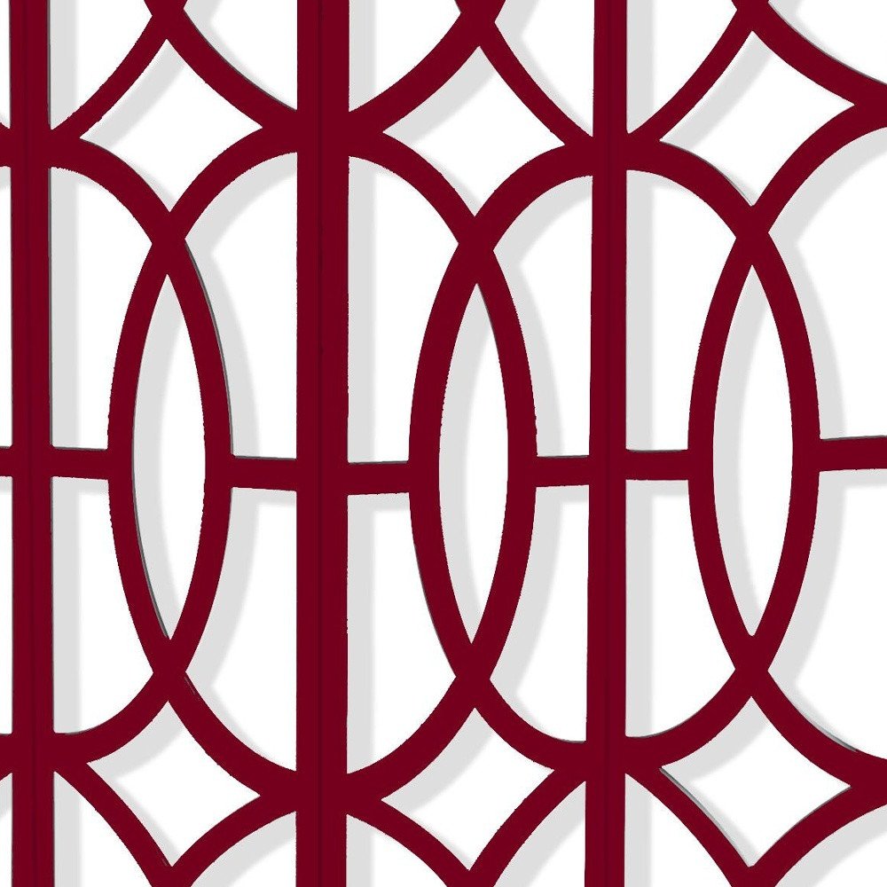 84" Red Solid Wood Folding Four Panel Screen Room Divider on a white background