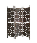 71" Brown Solid Wood Folding Three Panel Screen Room Divider on a white background
