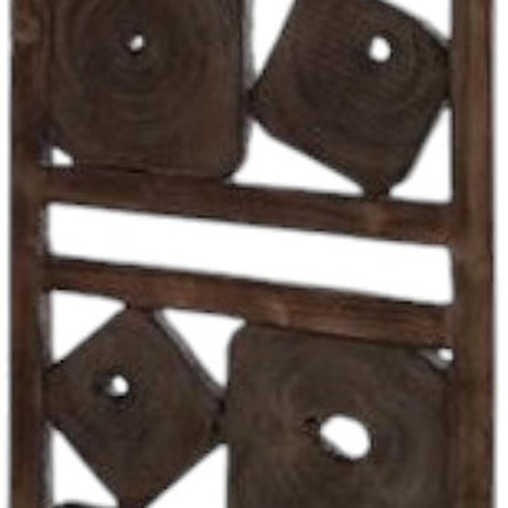 71" Brown Solid Wood Folding Three Panel Screen Room Divider close-up detail