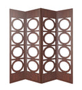 84" Brown Solid Wood Folding Four Panel Screen Room Divider - 84" H x 84" W x 2" D on a white background