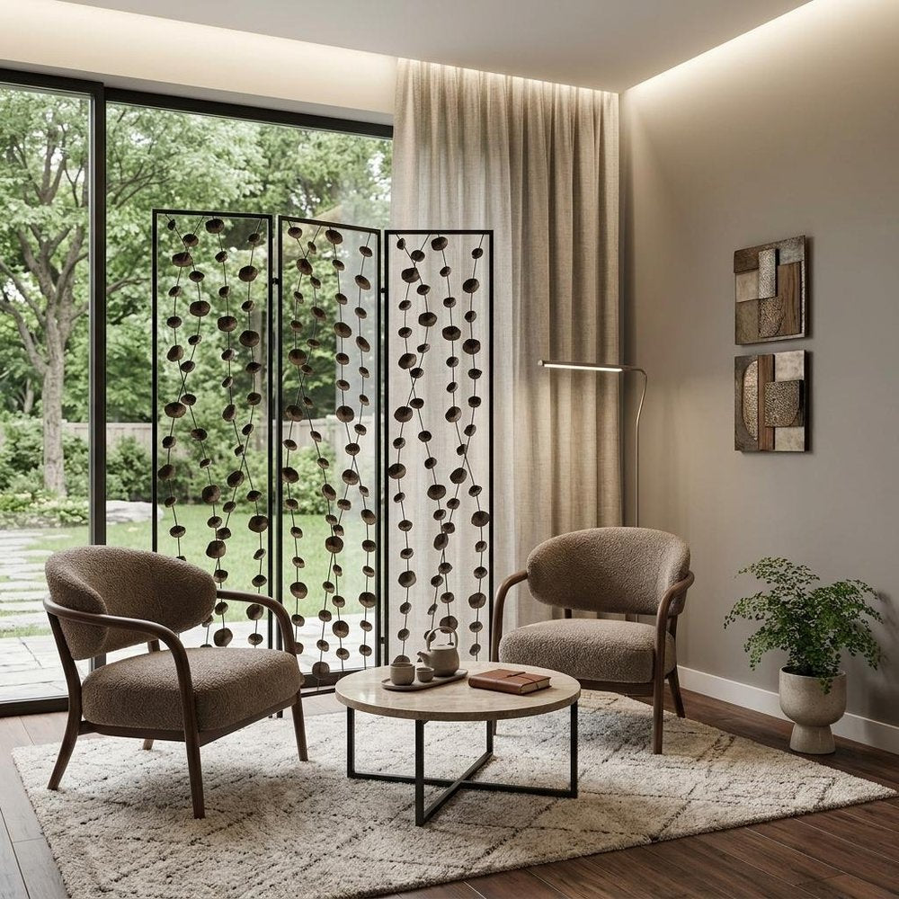71" Gray Iron Folding Three Panel Screen Room Divider