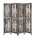 84" Brown Wood Folding Four Panel Screen Room Divider - with Folding Design on a white background
