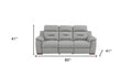 90" Gray Faux Leather Reclining Sofa With Brown Legs on a white background