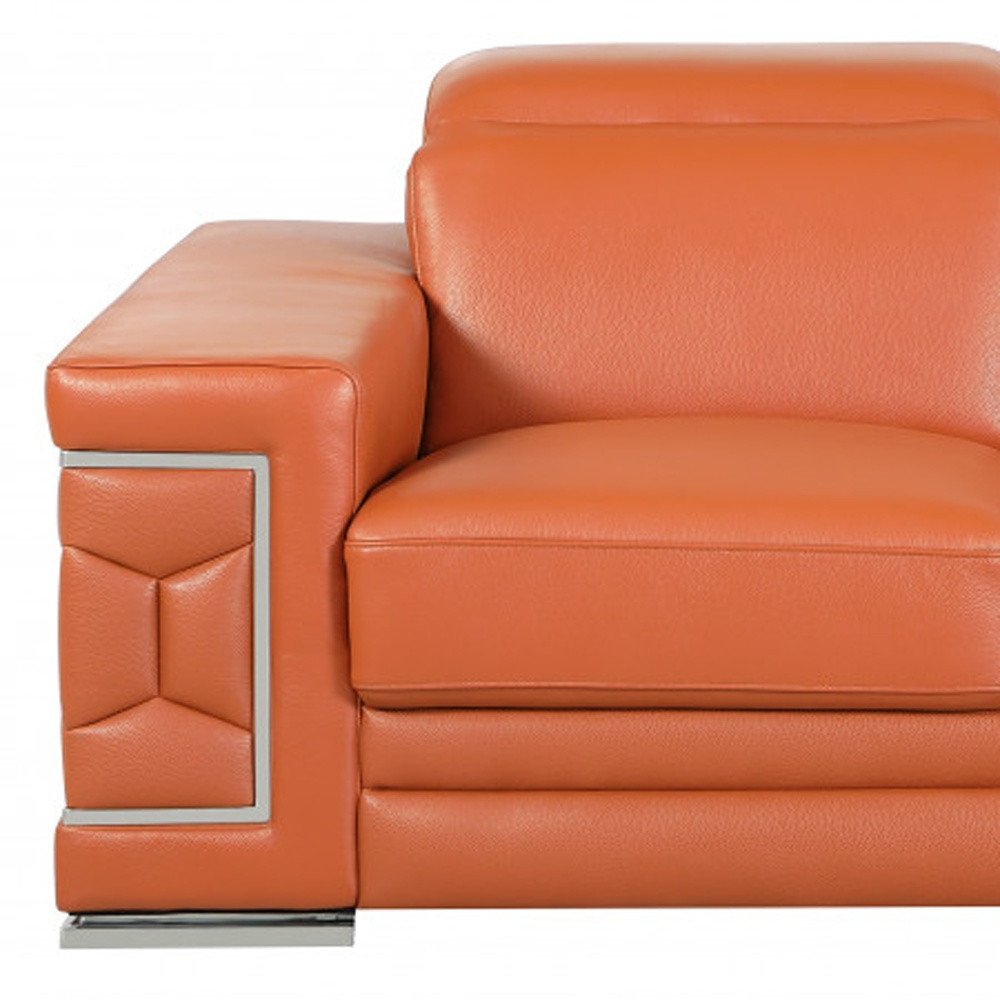 Two Piece Indoor Camel Italian Leather Five Person Seating Set - 29" H x 71" W x 41" D