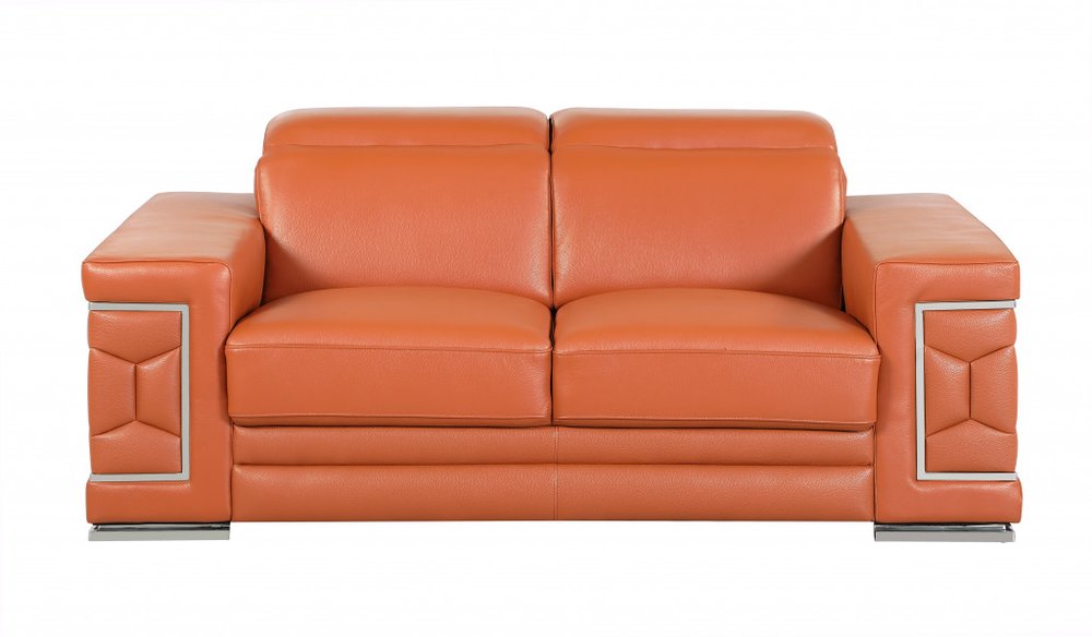 Two Piece Indoor Camel Italian Leather Five Person Seating Set - 29" H x 71" W x 41" D