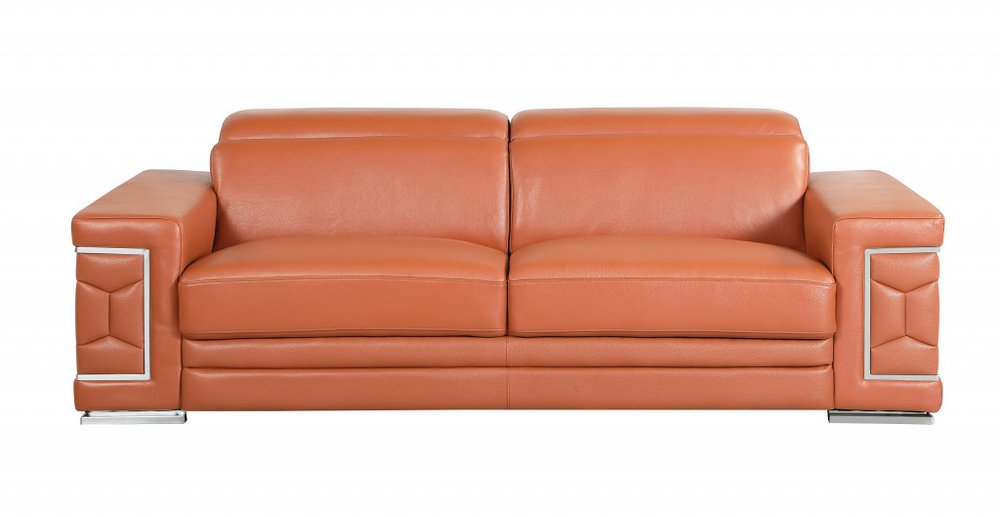 Two Piece Indoor Camel Italian Leather Five Person Seating Set - 29" H x 71" W x 41" D