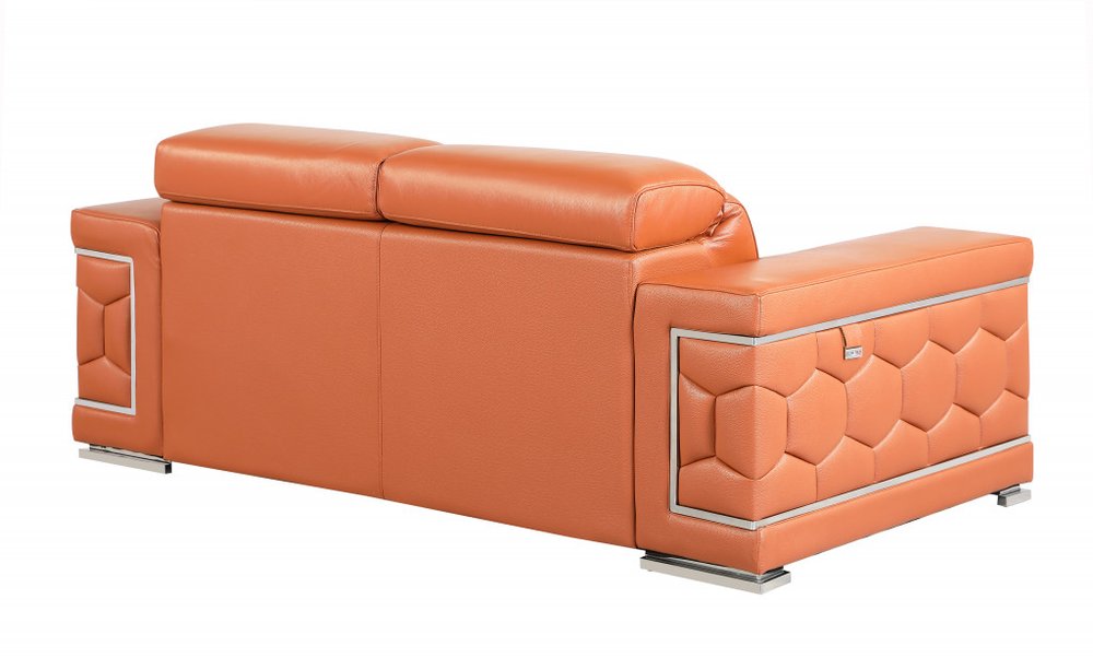Two Piece Indoor Camel Italian Leather Five Person Seating Set - 29" H x 71" W x 41" D