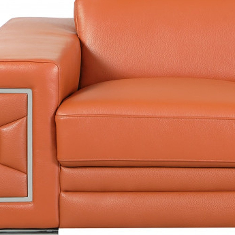 Two Piece Indoor Camel Italian Leather Five Person Seating Set - 29" H x 71" W x 41" D