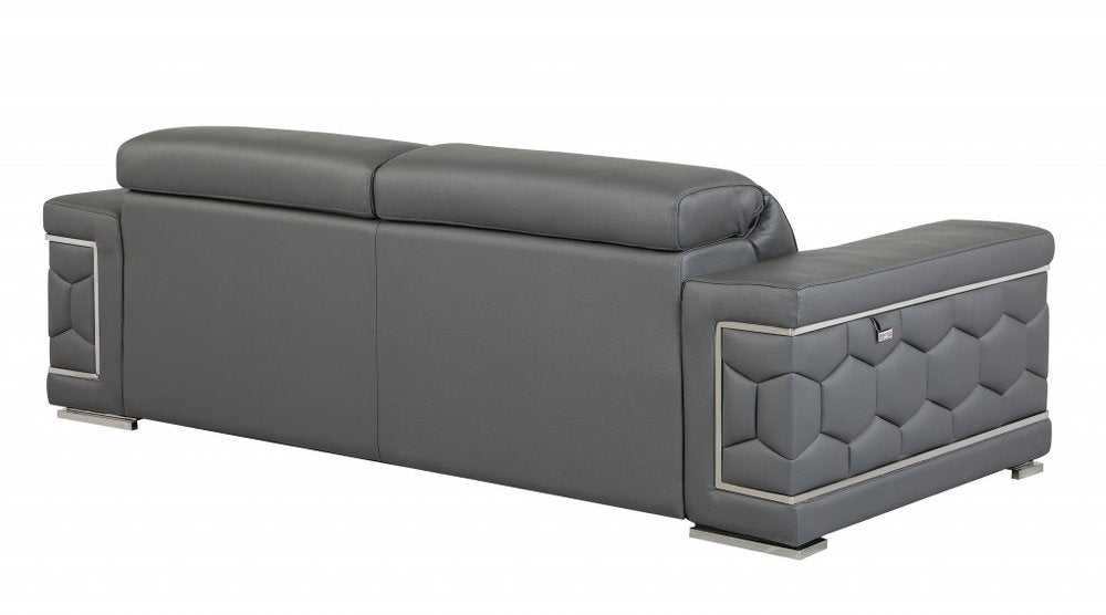 Two Piece Indoor Dark Gray Italian Leather Five Person Seating Set - 29" H x 71" W x 41" D