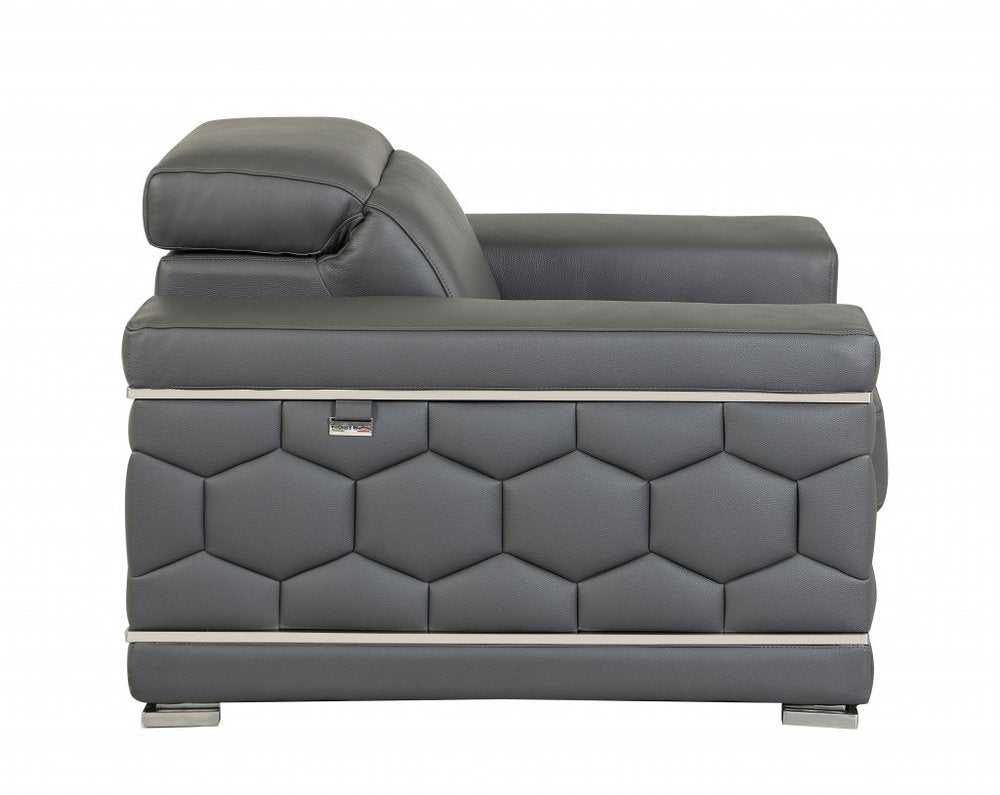 Two Piece Indoor Dark Gray Italian Leather Five Person Seating Set - 29" H x 71" W x 41" D