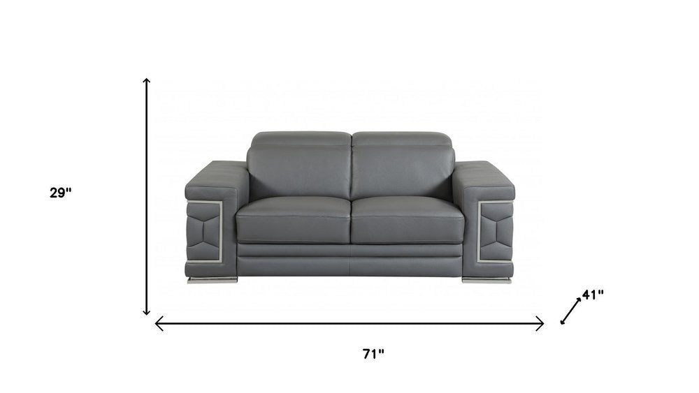Two Piece Indoor Dark Gray Italian Leather Five Person Seating Set - 29" H x 71" W x 41" D on a white background