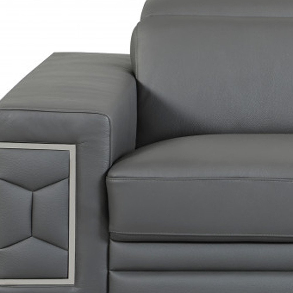 Two Piece Indoor Dark Gray Italian Leather Five Person Seating Set - 29" H x 71" W x 41" D
