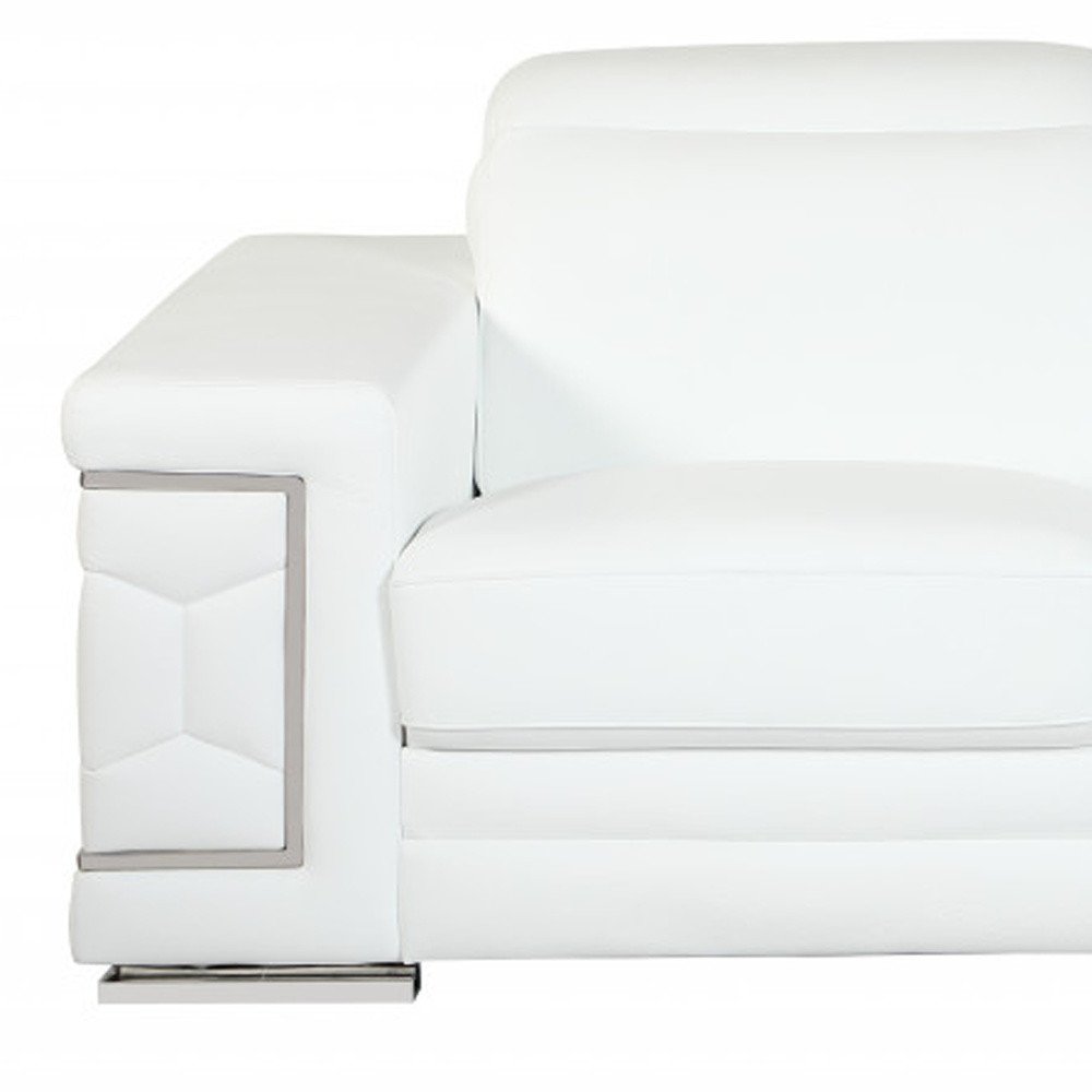 Two Piece Indoor White Italian Leather Five Person Seating Set on a white background