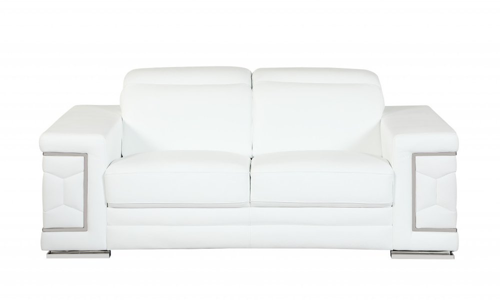 Two Piece Indoor White Italian Leather Five Person Seating Set on a white background
