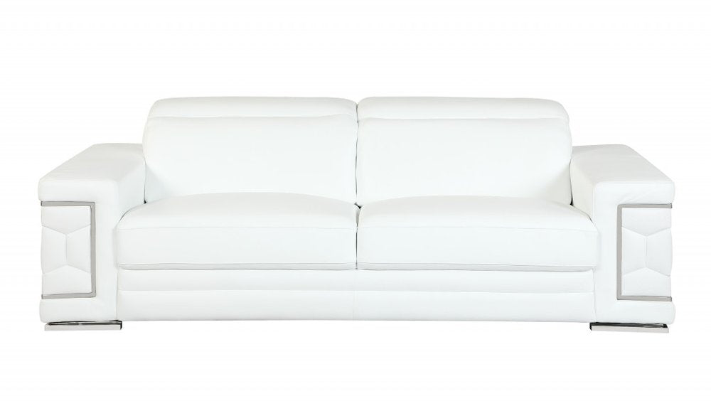 Two Piece Indoor White Italian Leather Five Person Seating Set on a white background