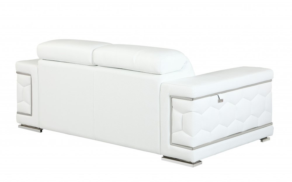Two Piece Indoor White Italian Leather Five Person Seating Set on a white background