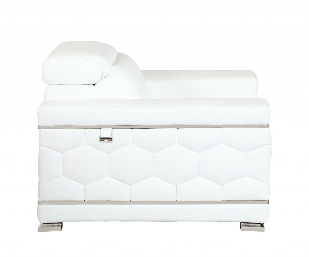 Two Piece Indoor White Italian Leather Five Person Seating Set on a white background