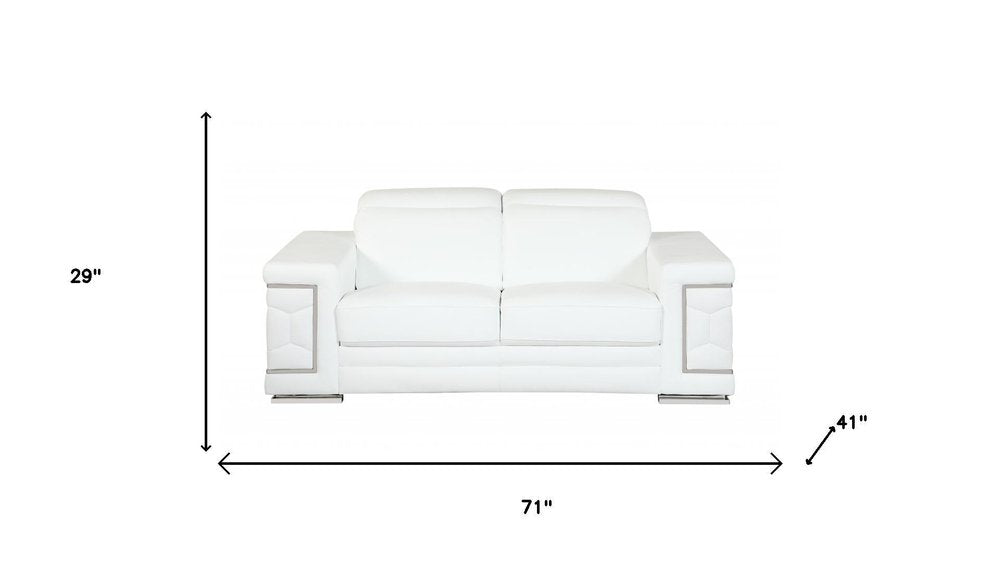 Two Piece Indoor White Italian Leather Five Person Seating Set on a white background