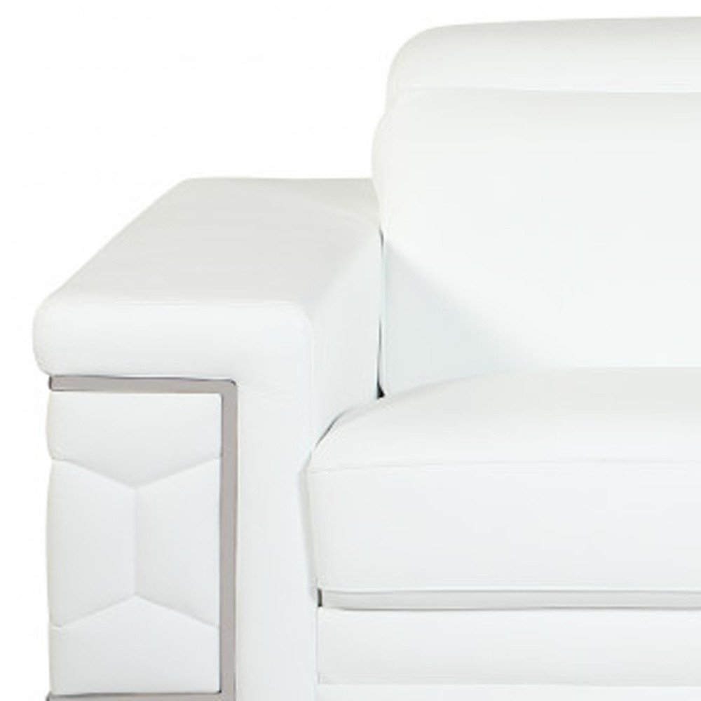Two Piece Indoor White Italian Leather Five Person Seating Set on a white background