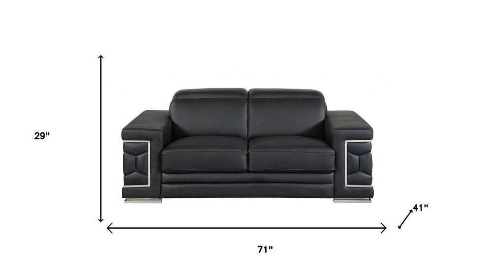 Two Piece Indoor Black Italian Leather Five Person Seating Set