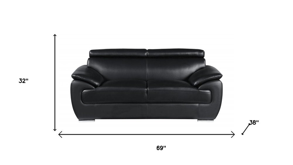 Two Piece Indoor Black Genuine Leather Five Person Seating Set