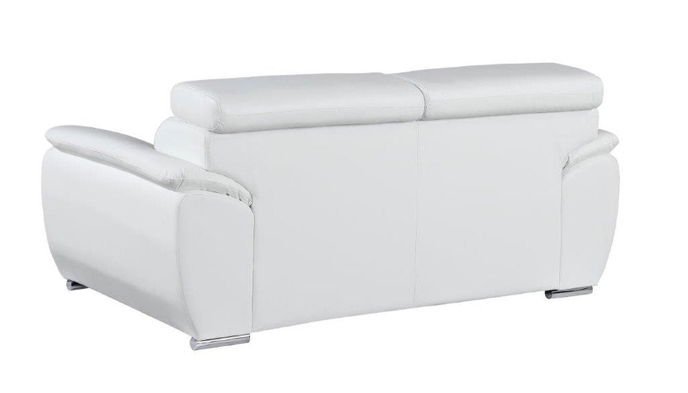 Two Piece Indoor White Genuine Leather Five Person Seating Set on a white background