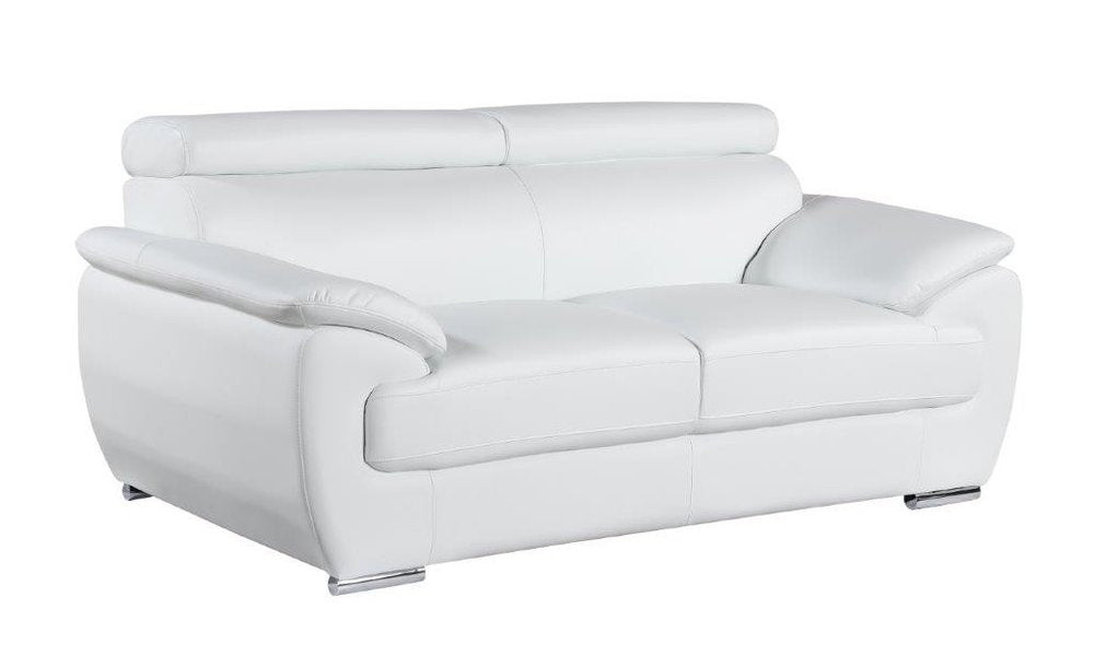 Two Piece Indoor White Genuine Leather Five Person Seating Set on a white background