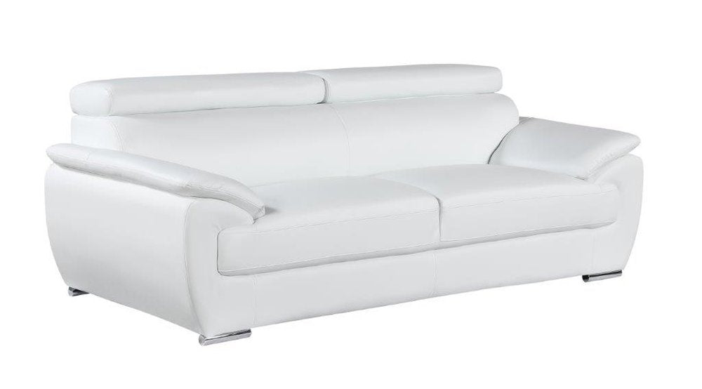 Two Piece Indoor White Genuine Leather Five Person Seating Set on a white background