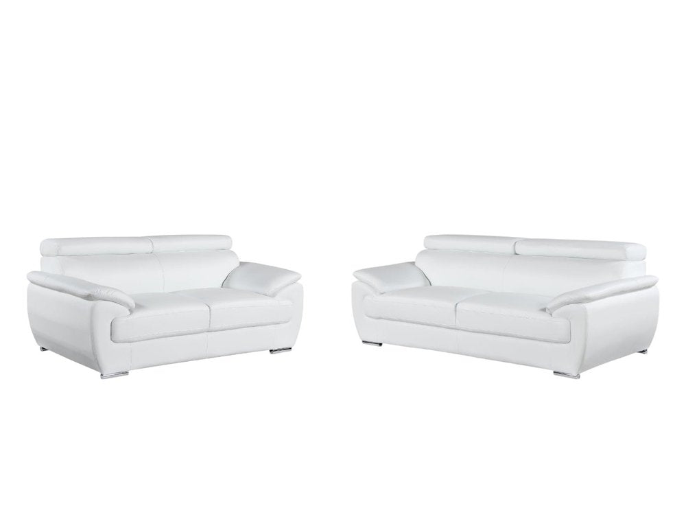 Two Piece Indoor White Genuine Leather Five Person Seating Set on a white background