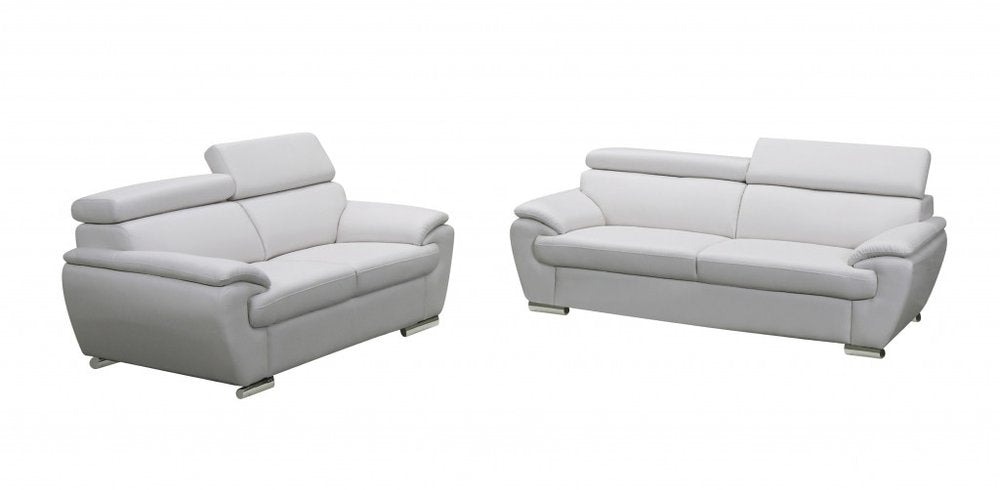 Two Piece Indoor White Genuine Leather Five Person Seating Set on a white background