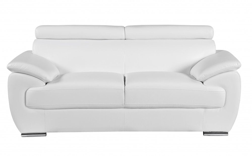 Two Piece Indoor White Genuine Leather Five Person Seating Set on a white background